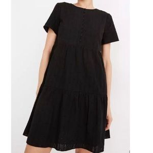 Madewell | Embroidered Eyelet Button-Front Tiered Mini Dress Sz XL Black MC958